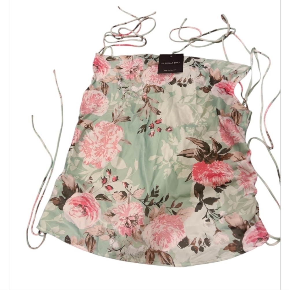 JLUXLABEL Pink and Green Floral Top Sz M